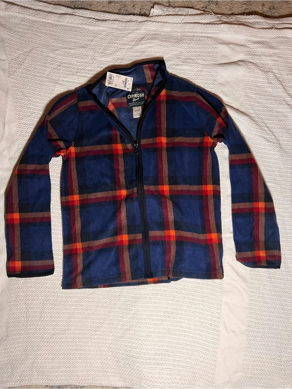 OshKosh B'gosh Blue Red Orange Plaid Zip Hoodie